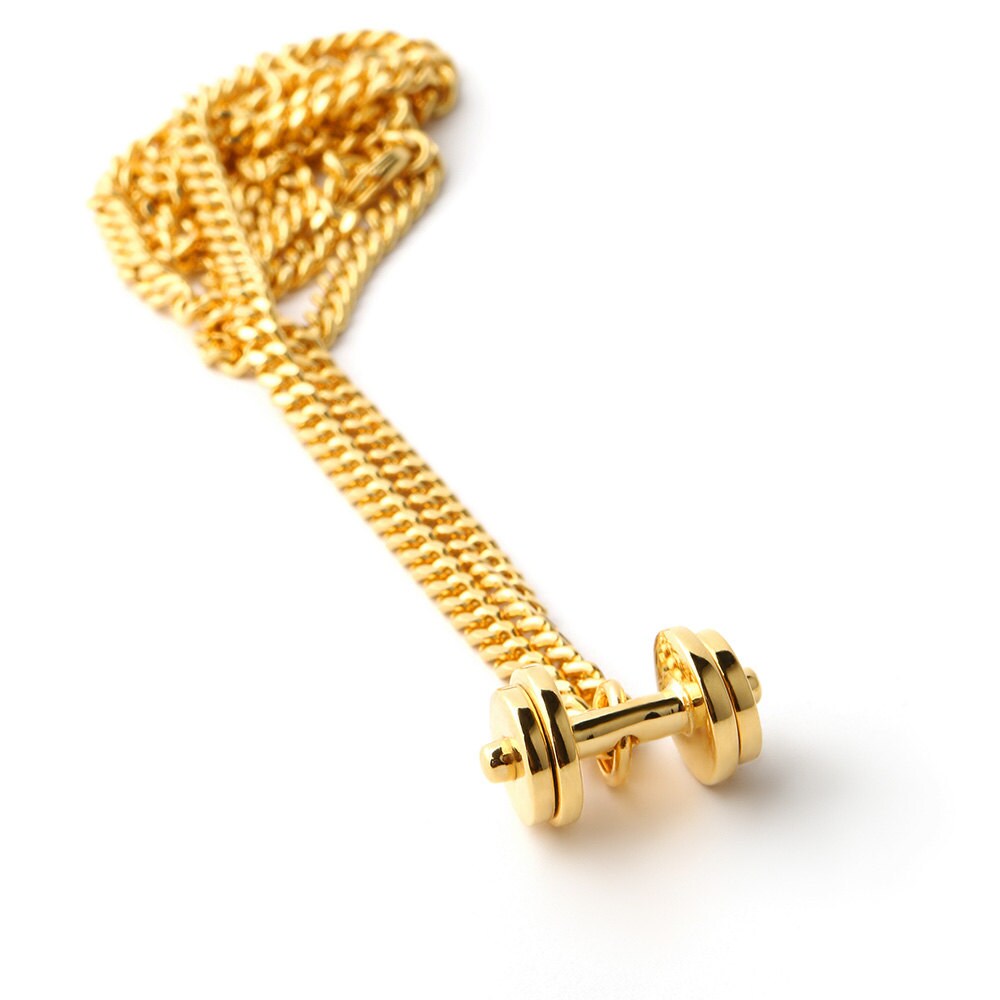Gold Dumbbell Necklace Dumbbell Pendant fitness charm barbell Etsy