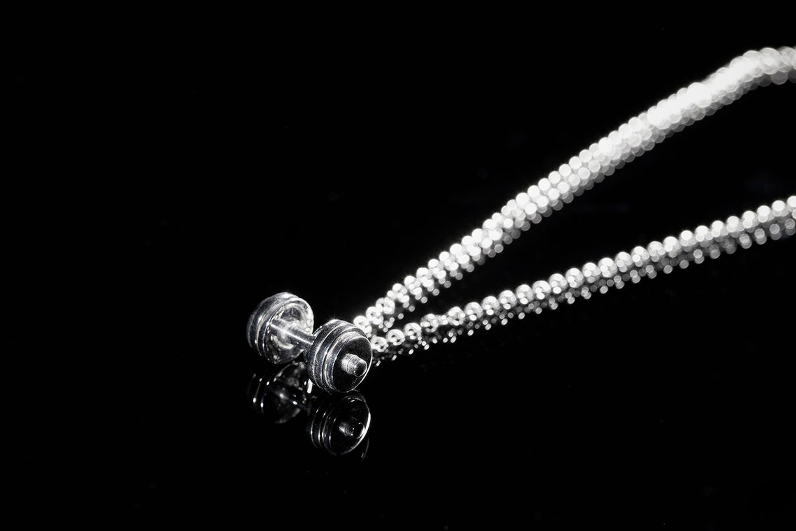 Fitness jewelry Dumbbell necklace Sterling silver dumbbell Etsy