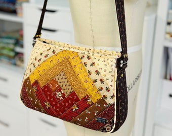 Patchwork Handbag Sewing Pattern: Log Cabin Shoulder Bag (Print Version)