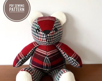 Stuffed Teddy Bear Sewing Pattern, Digital PDF memory bear sewing pattern; Animal sewing patterns