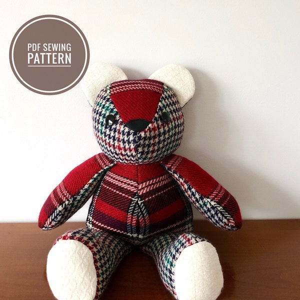 Stuffed Teddy Bear Sewing Pattern, Digital PDF memory bear sewing pattern; Animal sewing patterns