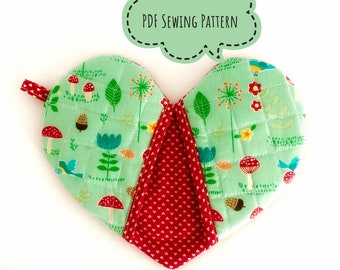 Heart-shaped Pot holders; PDF Instant download sewing pattern, 2 sizes PDF Sewing Pattern; Oven Mitt; Oven Mitt Pattern