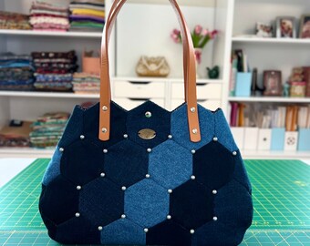 Denim Bag; Hexagon Patchwork Denim Handbag