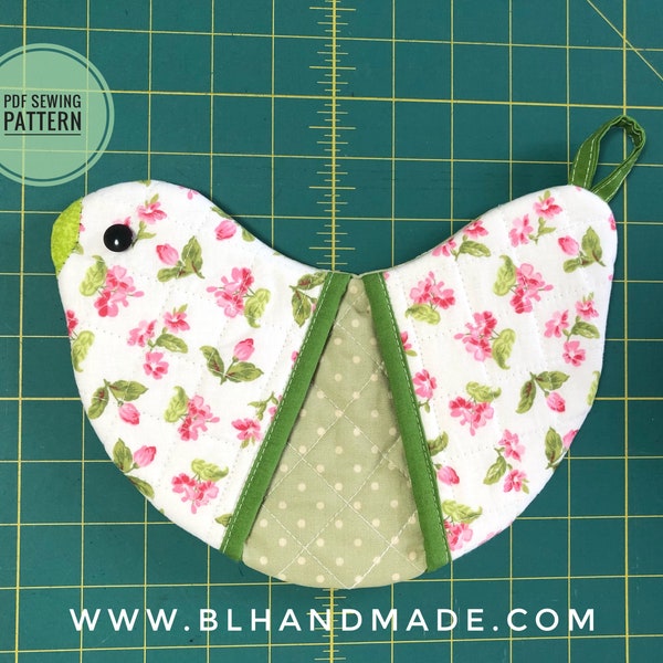 Bird Potholder Sewing Pattern: Quilted Oven Mitt (PDF Pattern)