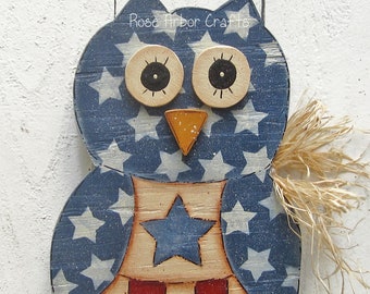 Patriotic decor owl decor red white blue decor flag decor 4th of July decor 4th of July wood owl patriotic painted wood American flag decor