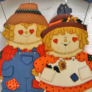 Scarecrow Door Hanger Yard Art Fall Decor Tole Decorative Painted Wood Scarecrows Country Autumn Decor Welcome Sign Thanksgiving Yard Sign