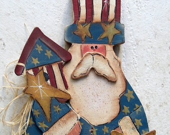 4th of July Uncle Sam Shelf Sitter Hand Painted Wood Decorative Painting Americana Decor Patriotic Birdhouse Primitive Decor Country Rustic