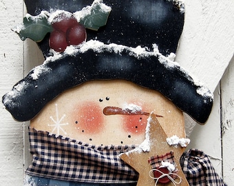 Snowman Door Hanger Snowman Christmas Outdoor Primitive Country Painted Wood Winter Hanger Tole Wood Snowman Yard Sign Snowman Yard Art