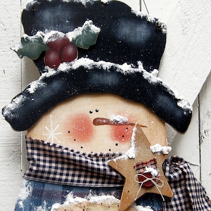Snowman Door Hanger Snowman Christmas Outdoor Primitive Country Painted Wood Winter Hanger Tole Wood Snowman Yard Sign Snowman Yard Art
