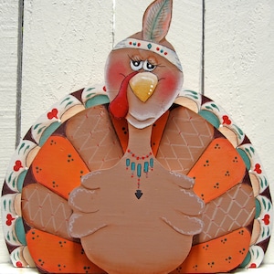Thanksgiving Turkey Decor Shelf Table Mantle Thanksgiving Decor Painted Wood Turkey Thanksgiving Wood Turkey Wood Tole Painted Turkey