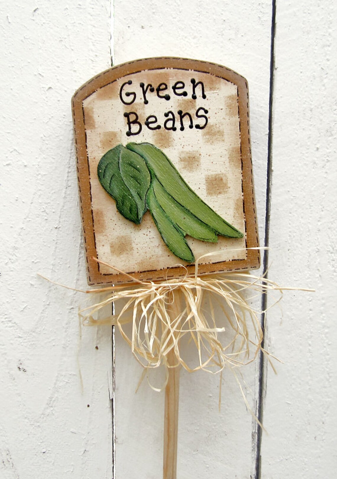 Green Beans Garden Marker Garden Decor Plant Poke Plant Stick Etsy