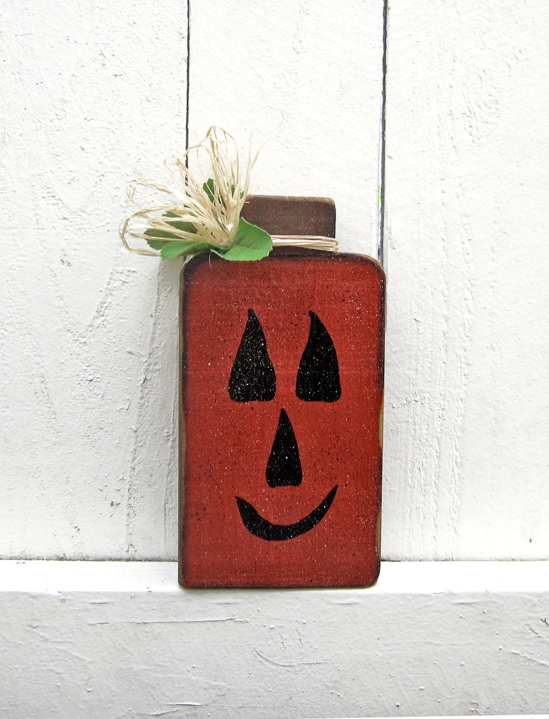 REVERSIBLE Pumpkin Shelf Sitter Primitive Pumpkin Decor Jack O Lantern ...
