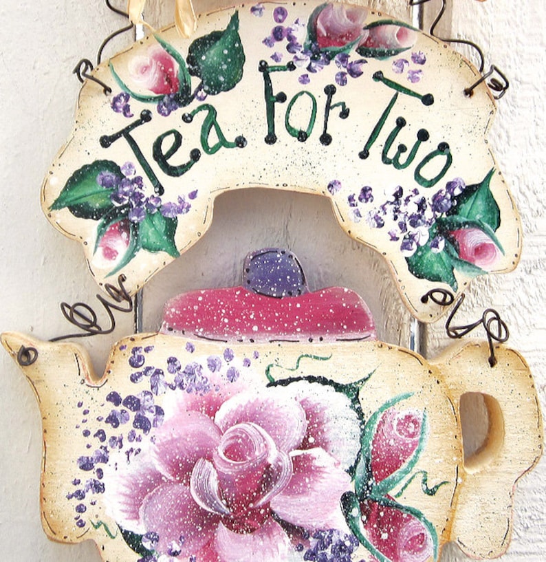 Teapot Wall Hanger Painted Roses Tea Sayings Shabby Chic Etsy