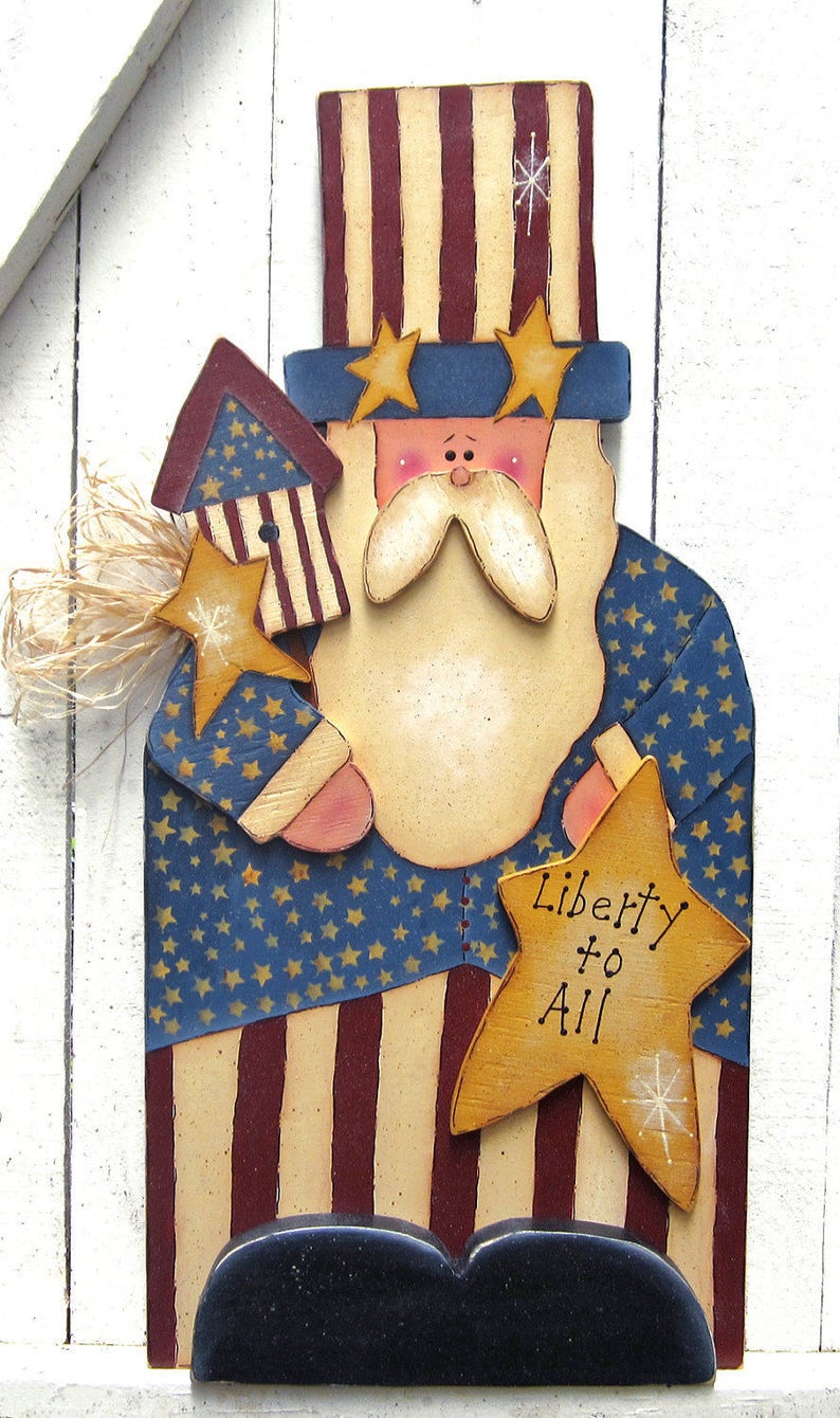 Patriotic Decor 4th of July Uncle Sam 2 ft. Uncle Sam Yard Sign Red White Blue Decor Americana Decor Primitive Decor Wood Outdoor Lawn Decor image 1