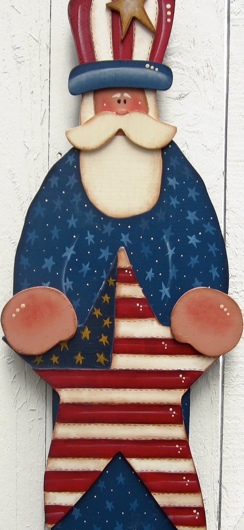 Uncle Sam 4th of July Door Hanger Yard Sign Yard Art Painted Wood Tole Decorative Painting Patriotic Summer Wood Summer Decor Garden Decor image 2