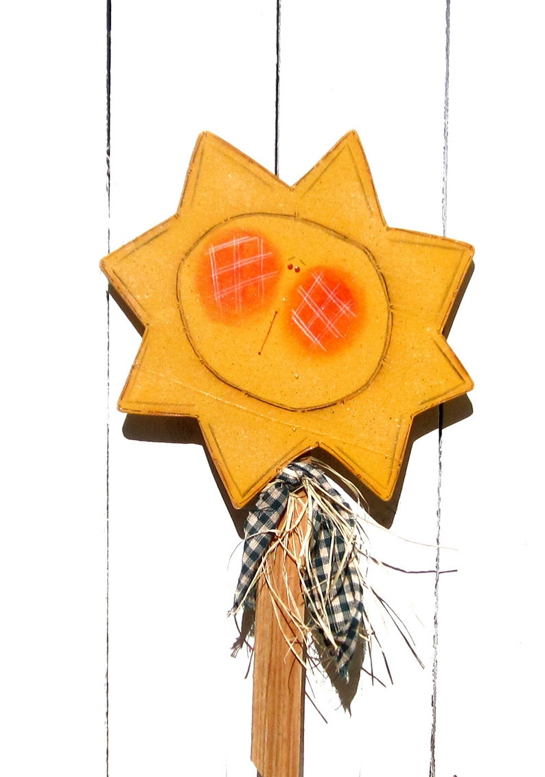 Sun Plant Stick Primitive Wood Garden Stake Summer Sun Sign Etsy