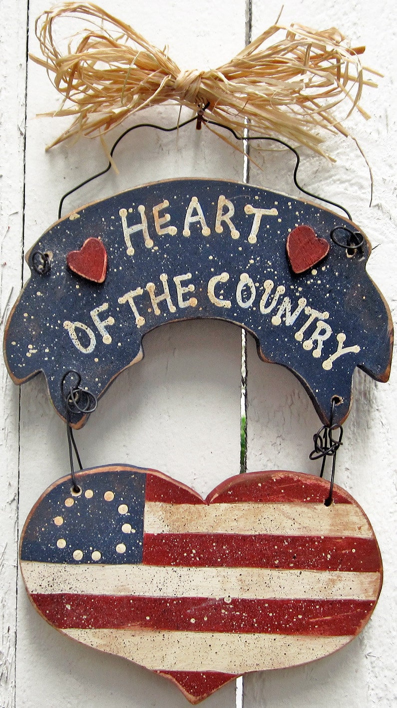 4th of July Door Hanger Patriotic Americana Wood Heart Holiday Etsy