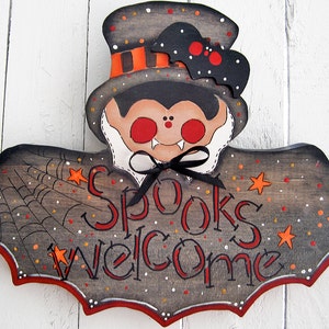 Vampire Door Hanger Dracula Yard Sign Outdoor Wood Halloween Yard Art Decorative Painted Wood Halloween Decor Vampire Decor Dracula Decor image 1