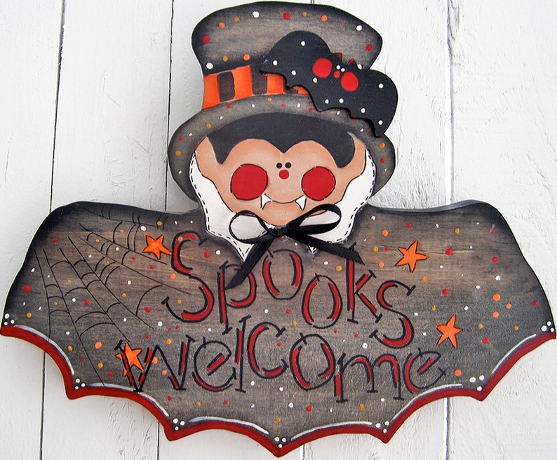 Vampire Door Hanger Dracula Yard Sign Outdoor Wood Halloween Yard Art Decorative Painted Wood Halloween Decor Vampire Decor Dracula Decor image 1