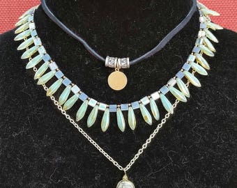 Czech Glass, jasper multilayer necklace.