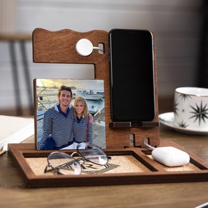 Eco Wood desk Organizer, Gift for men, Docking Station,Anniversary gift men,Nightstand organizer,Glasses holder,Wooden phone stand,Husband image 10