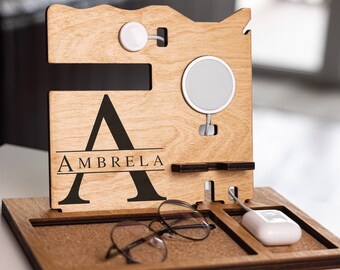 Wooden Docking Station, Perfect Christmas Gift for Boyfriend,Dad,Coworker or husband Gift Ideas for Dad,Charging Station with Magsafe
