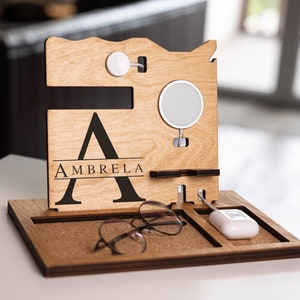 Wooden Docking Station Personalized Gifts Charging Station Custom Gift Fathers Day Gift Groomsmen Gifts Birthday Gift for Boyfriend