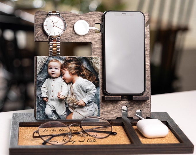Nightstand Organizer for Men, Nightstand Organizer Charging Dock, Nightstand Docking Station Charging, 5th Anniversary Gift for Him Wood