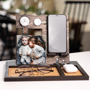 Nightstand Organizer for Men, Nightstand Organizer Charging Dock, Nightstand Docking Station Charging, 5th Anniversary Gift for Him Wood