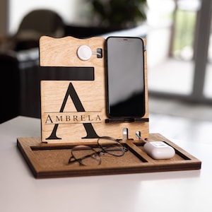 Christmas Wooden night stand - organizer, bedside organizer, wood organization, cell phone dock, watch stand, mens office, organizer office