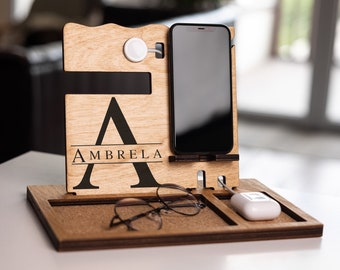 Christmas Wooden night stand - organizer, bedside organizer, wood organization, cell phone dock, watch stand, mens office, organizer office