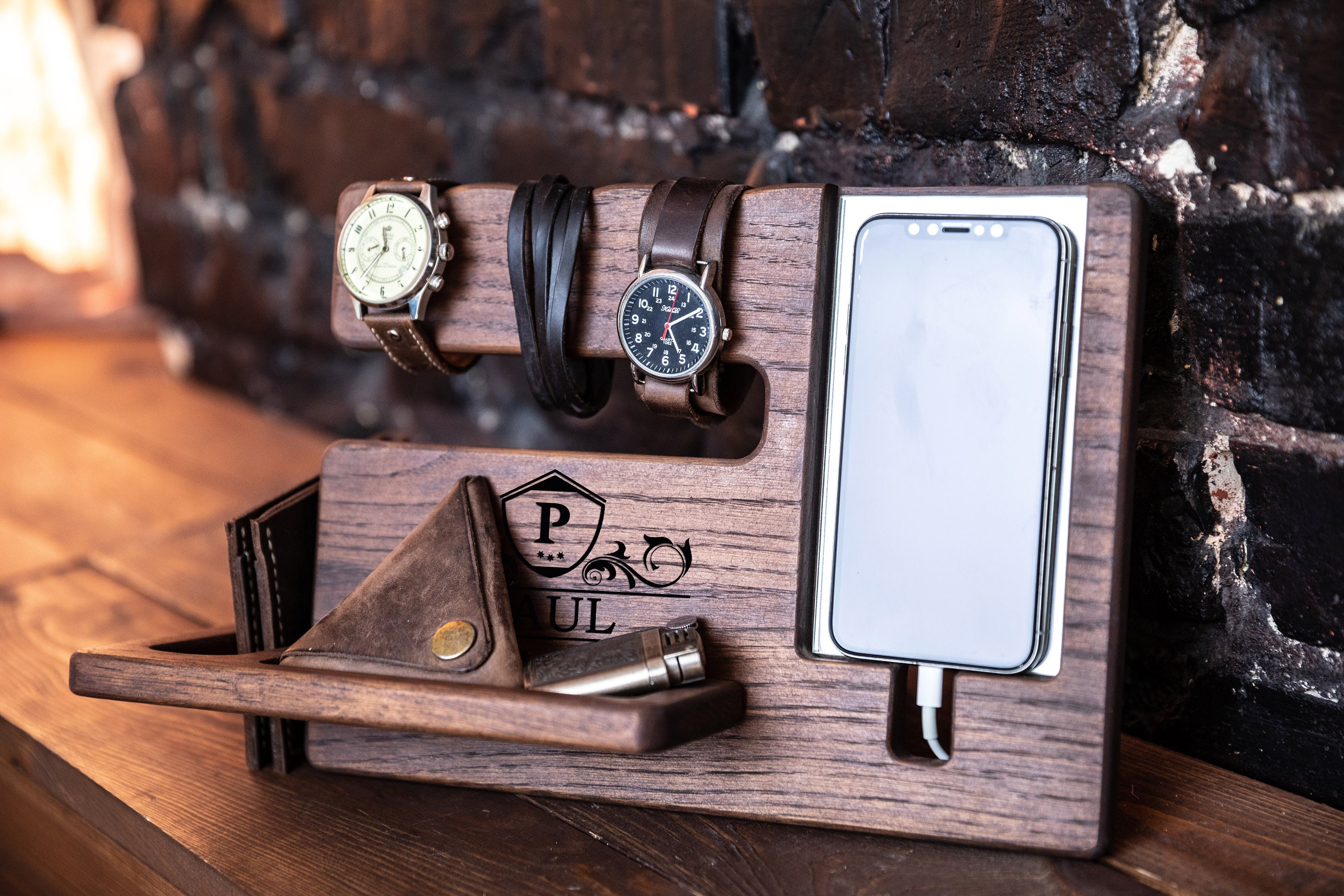 Dark desk organizer Personalized men docking station Gift for Etsy