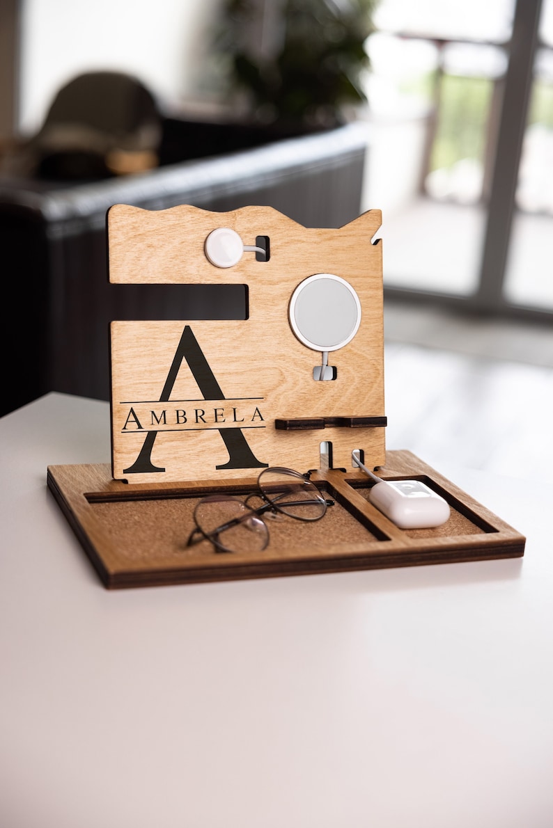 a docking station made from high-quality solid-color wood engrave name or short phrase is the ideal valentine gift for Boyfriend