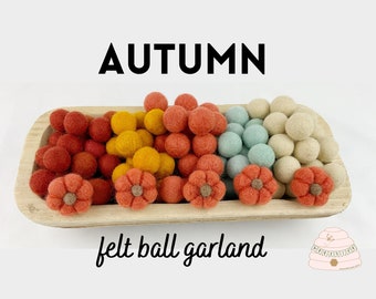 Fall Felt Ball Garland, Autumn Pumpkin Pom pom Garland, Rustic Farmhouse Home Decor Garland, Thanksgiving, Mantle Decor, Fast Free Shipping