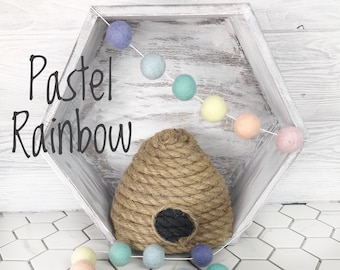 Pastel Rainbow Felt Ball Garland, Baby Room Decor, Baby Girl Gift, Baby Shower Gift, Pastel Rainbow Pom Pom Garland, Nursery Decor, BabyGift