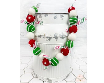Guirlande de Noël torsadée à pompons, guirlande de boules en feutre de vacances, guirlande rouge et verte, guirlande de sapin de Noël, respectueux de l'environnement, décoration de Noël