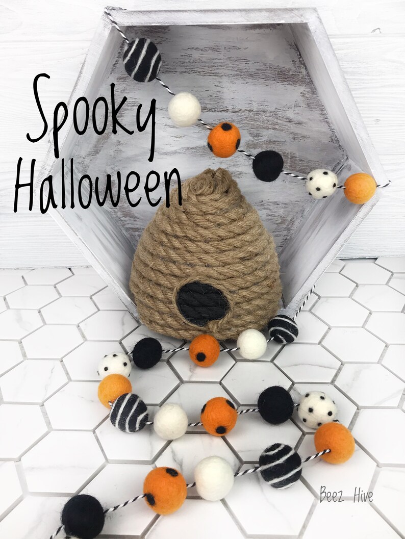 Halloween Pom Pom Garland Halloween Felt Ball Garland Spooky Etsy UK