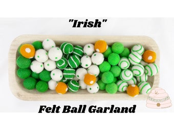 St Patrick Day Garland, Felt Ball Garland , Pom Pom Garland, Irish Garland, Holiday Decorating, Irish Love, Green & Orange felt balls, Flag