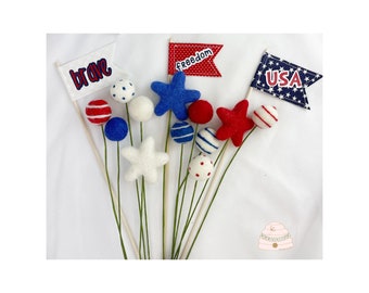 Patriotic Pom Pom Bouquet Felt Ball Bouquet Fourth of July Decoration Centerpieces Red White Blue Wedding First Birthday July 4th Decoration