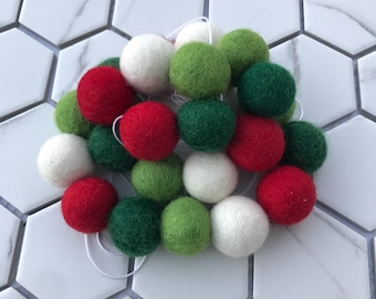 Christmas Felt Ball Garland Pom Pom Garland Classic Christmas Colors Holiday Garland Christmas Wedding         FREE SHIPPING