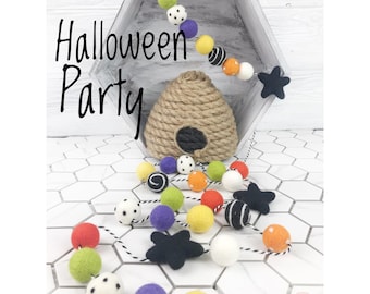 Halloween Party Felt Ball Garland, Halloween Decor, Halloween Birthday Party Decor, Fall Decor, Cute Halloween Decor, Pom Pom Garland