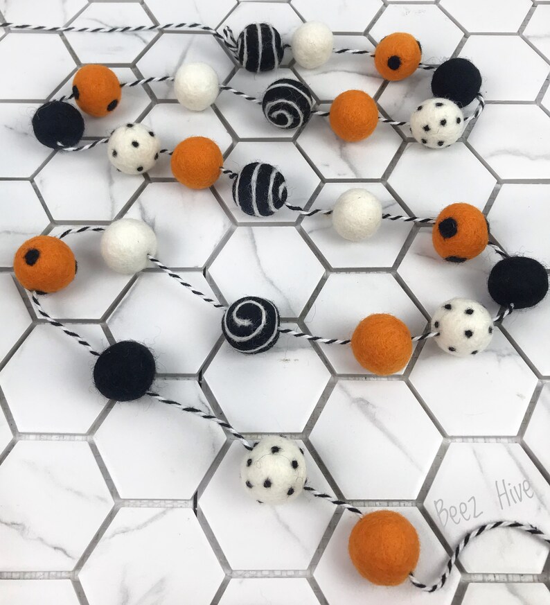 Halloween Pom Pom Garland Halloween Felt Ball Garland Spooky Etsy UK