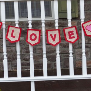 Valentine's Day Decoration, Valentine's Day Burlap Banner, Love Burlap Banner, Love Banner, Wedding Decoration, Doorway, Hearts,Love Wedding image 4