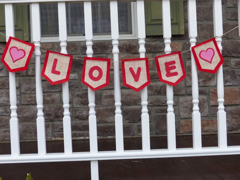 Valentine's Day Decoration, Valentine's Day Burlap Banner, Love Burlap Banner, Love Banner, Wedding Decoration, Doorway, Hearts,Love Wedding image 4