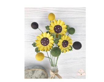 Fall Table Decoration, Sunflower Centerpiece, Felt Ball Flowers with Sunflowers