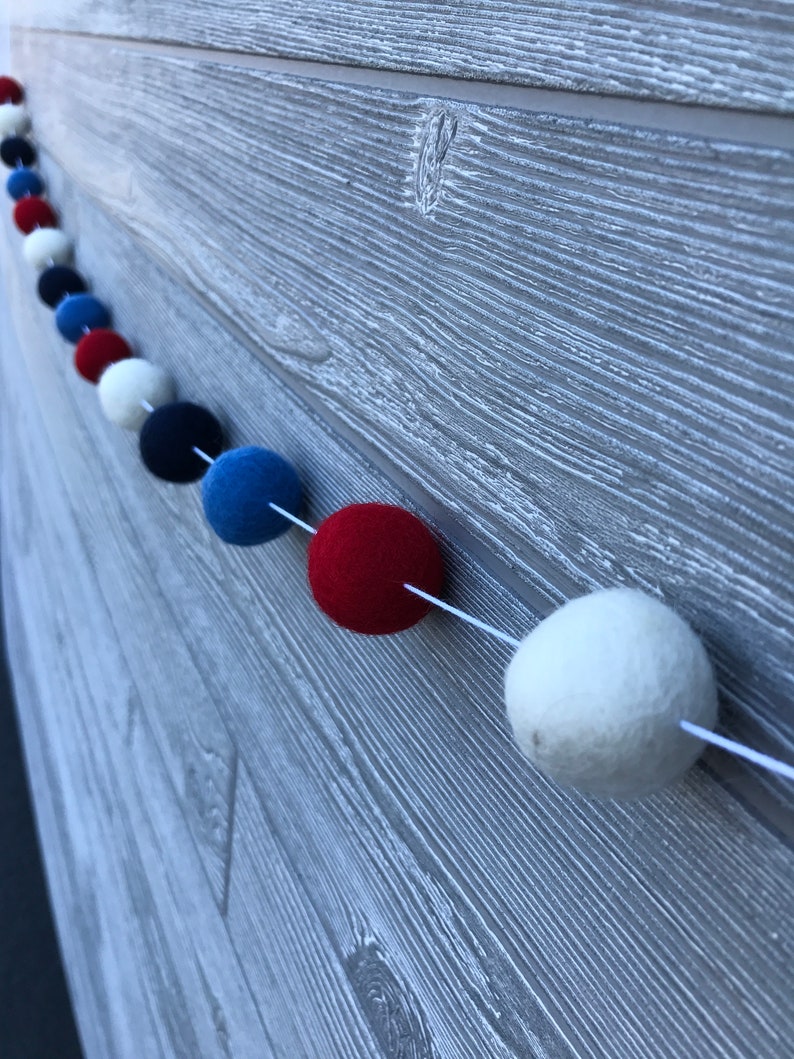 July 4th Felt Ball Garlandfelt Ball Garlandred White Blue Etsy