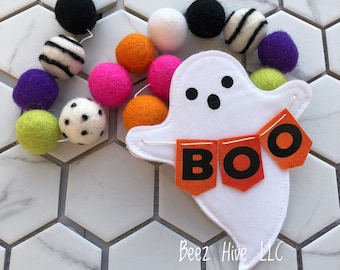 Ghost Halloween Decoration Fall Decor Spooky Halloween Boo Felt Ball Garland Halloween Birthday Decoration Vertical Garland FREE SHIPPING