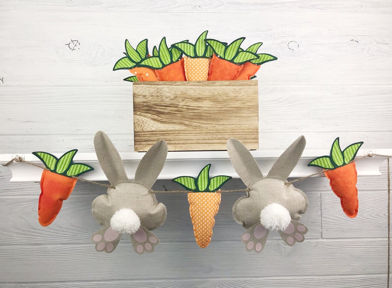 Bunny and Carrot Garland, Linen Bunny Garland, Felt Bunny Garland ...