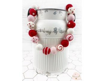 Valentine's Day Pom Pom Garland, Valentine's Day Wool Felt Ball Garland, Valentine's Day Mantel Decor, Valentine's Day Decoration for home