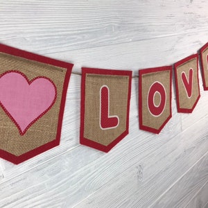 Valentine's Day Decoration, Valentine's Day Burlap Banner, Love Burlap Banner, Love Banner, Wedding Decoration, Doorway, Hearts,Love Wedding image 3